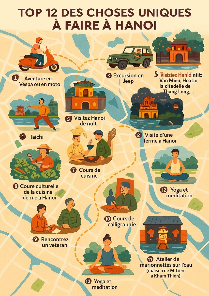 Carte-graphique illustrée les activités à Hanoi